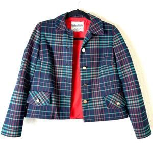 Vintage 50s 60s Navy Red Green Tartan Plaid Blazer Jacket Size Medium